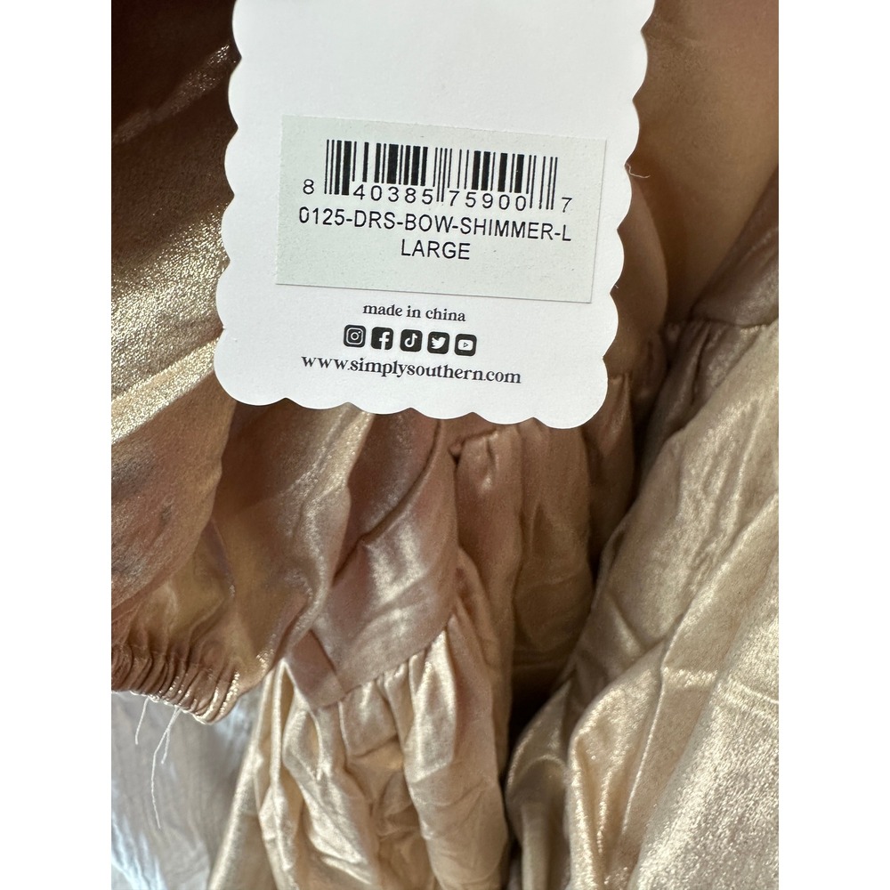Simply Southern Gold Shimmer Mini Dress Sz L Bow Gala Party Cocktail Wedding - Picture 6 of 6